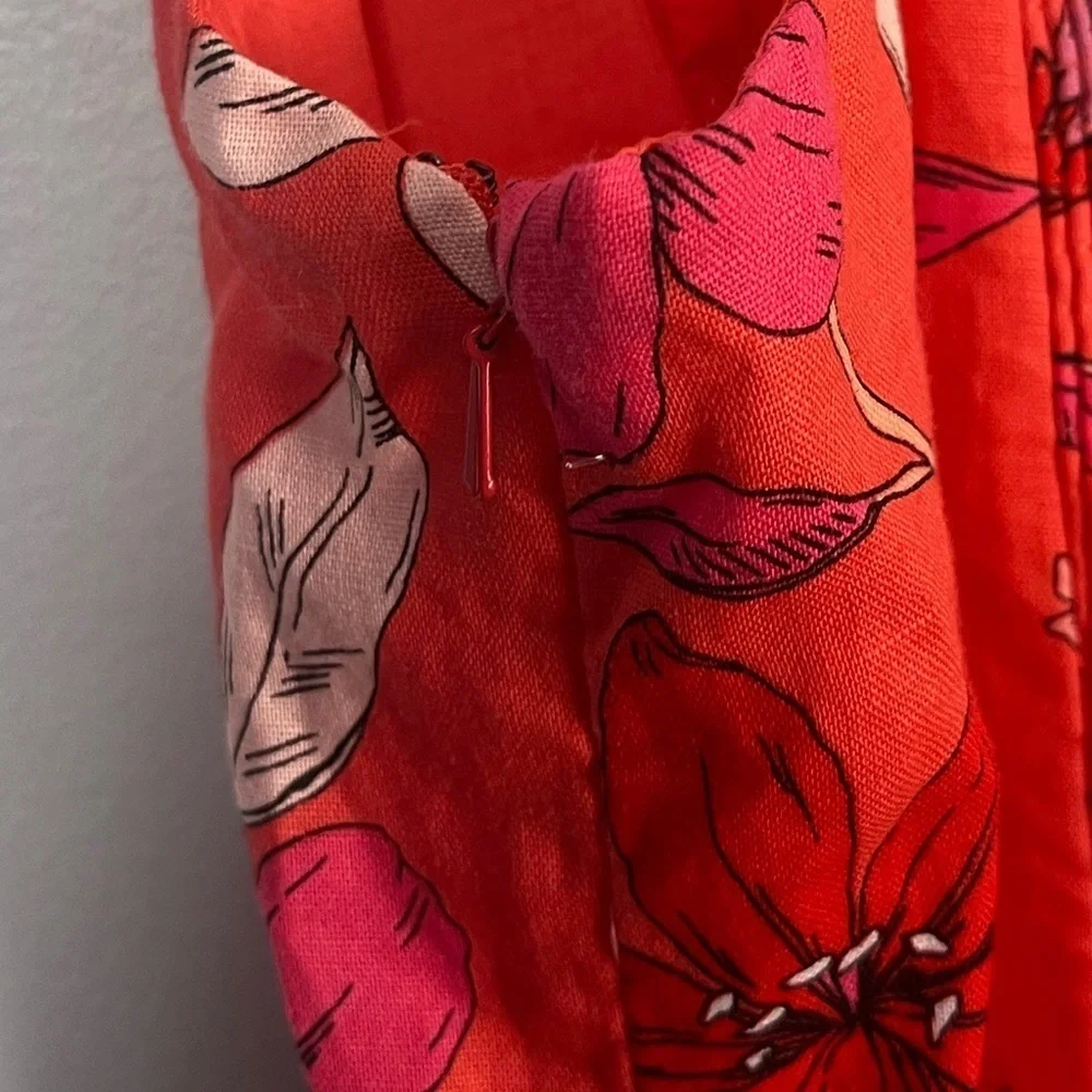 Banana Republic Light Red Floral Linen Blend Wide Leg Cropped Jumpsuit size 8P
